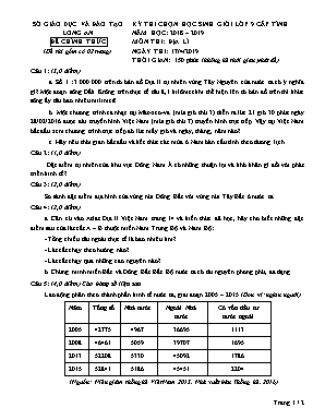 Đề thi chọn học sinh giỏi cấp tỉnh môn Địa lý Lớp 9 - Đề chính thức - Năm học 2018-2019 - Sở GD và ĐT Long An